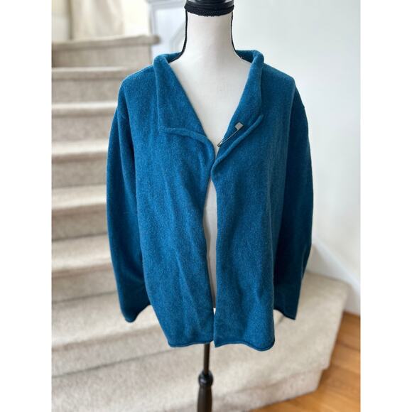 Eileen Fisher Teal Blue Wool Cashmere Open Knit Long Sleeve Cardigan - Picture 1 of 7